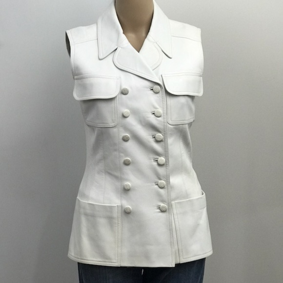 CHANEL Jackets & Blazers - Vintage Chanel White Leather Vest Size M(6)